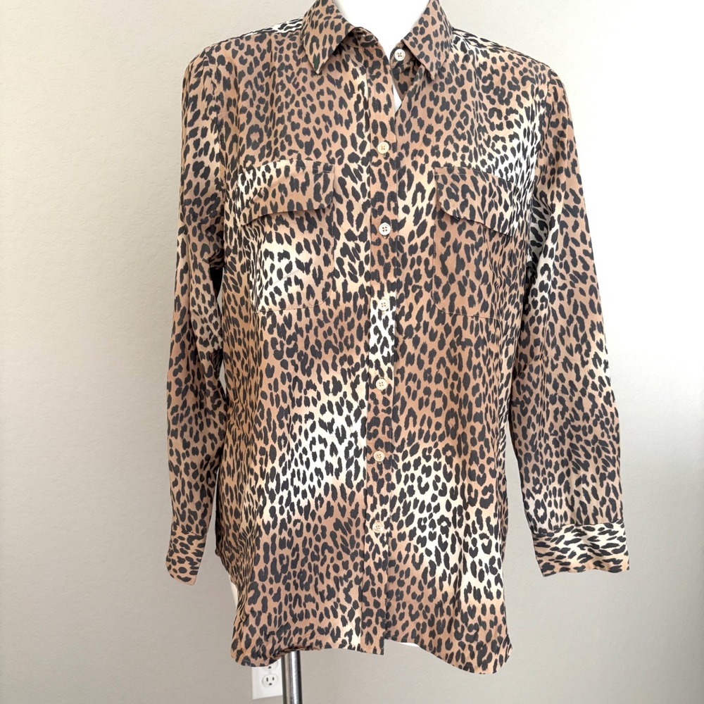 Chicos Easy Button Down Leopard Print Long Sleeve Shirt Chicos Sz 2/US 12/Large